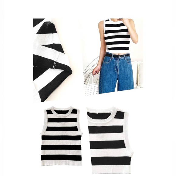 ✨NWT✨ Slim Fit Knit Sleeveless Crew Neck Top, White/Black Stripes, Small - Picture 7 of 7